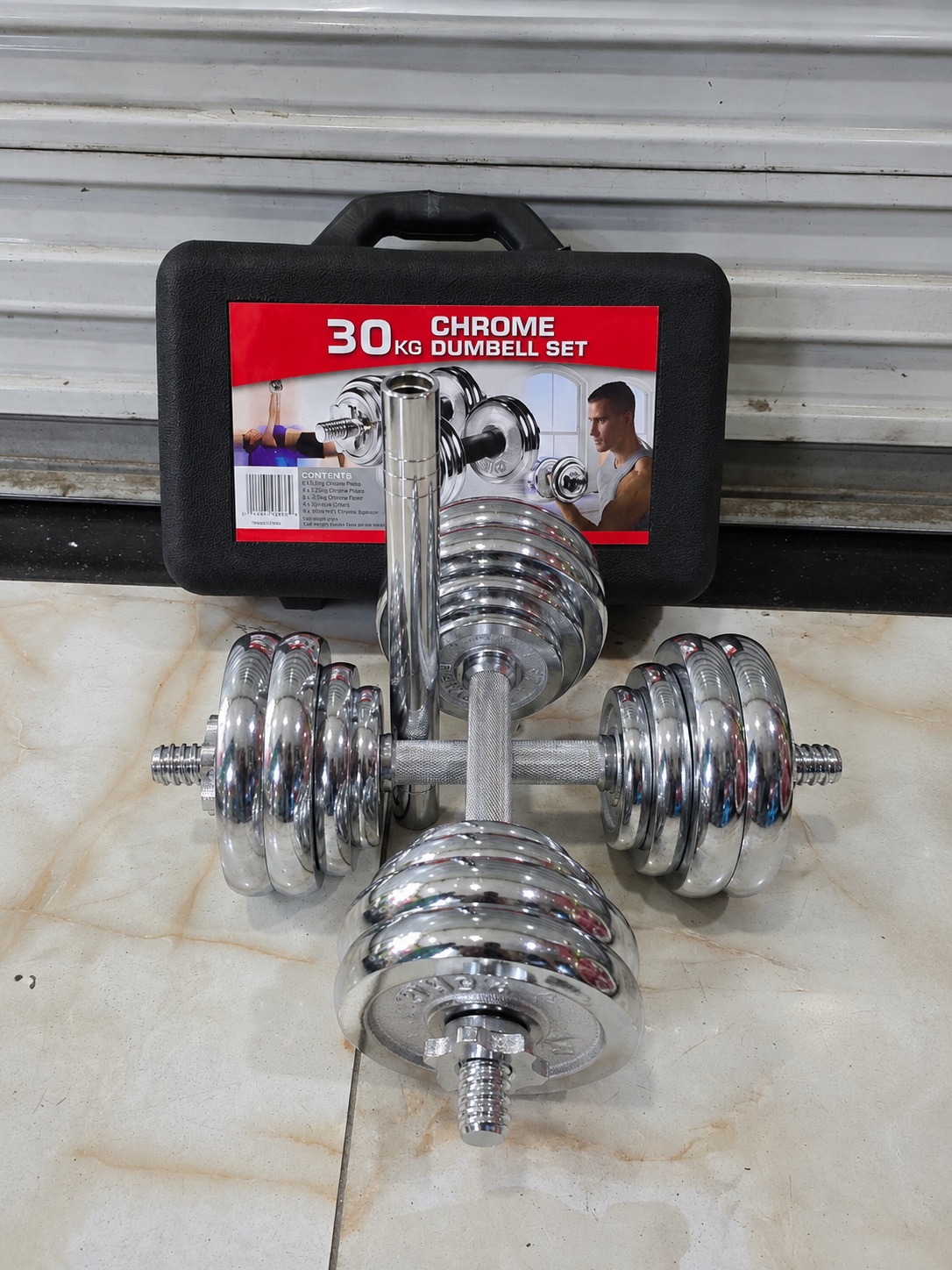 30kg Adjustable Dumbbell Chrome set With a Carry Case