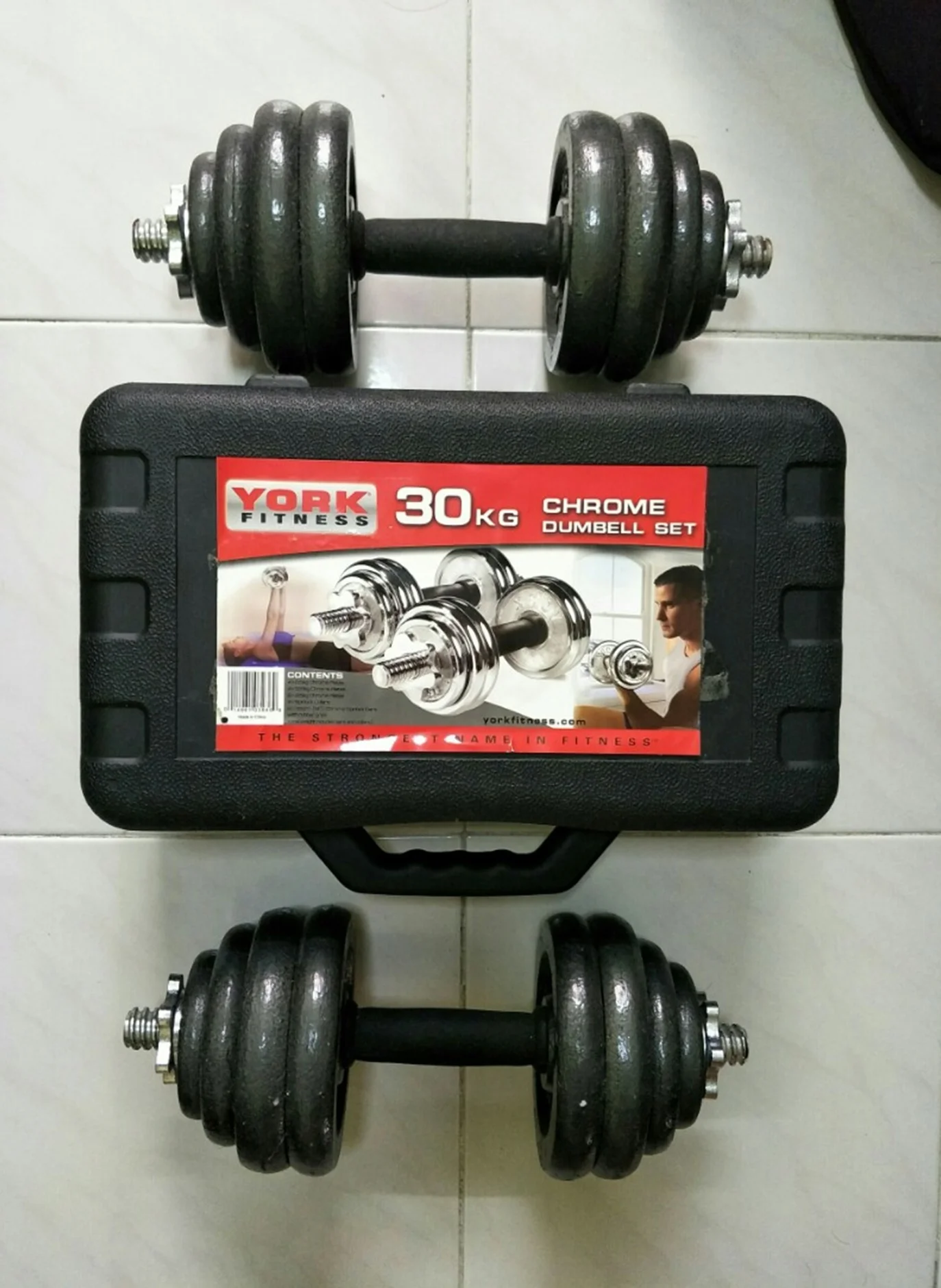 Adjustable cast iron dumbbell set